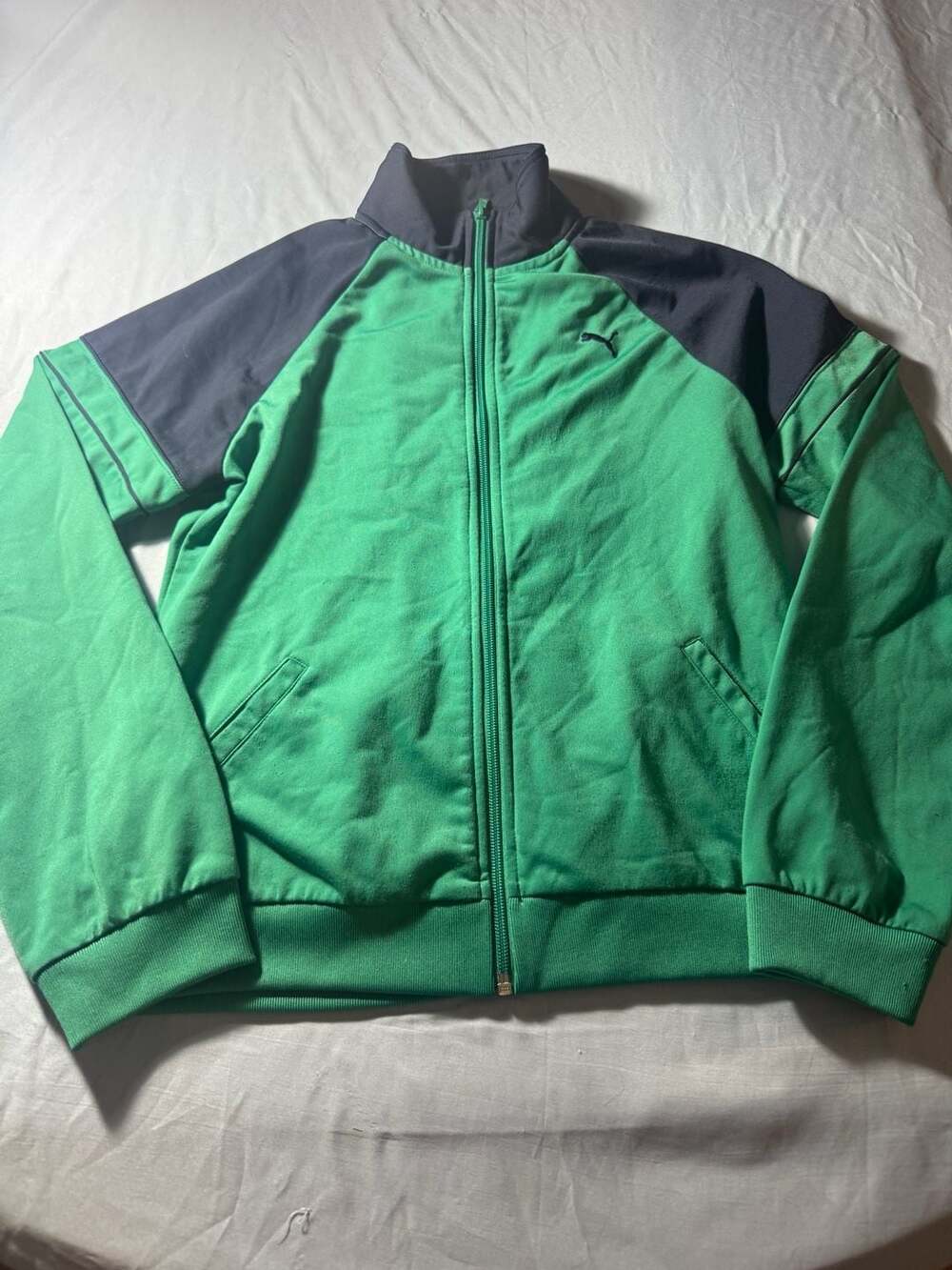 Puma Green And Black Full Zip Track Jacket Size Medium